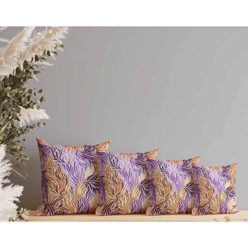 Leafy Whirl Faux Suede Reversible Throw Pillow Purple and Orange