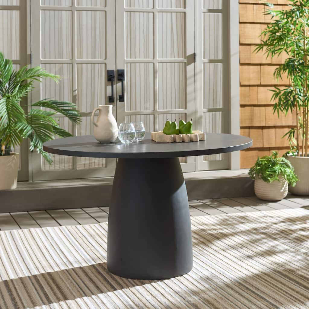 SAFAVIEH Outdoor Patio Furniture Tina Round Dining Table, Pedestal Table for Indoor and Outdoor Use - 47"W x 47"D x 30"H