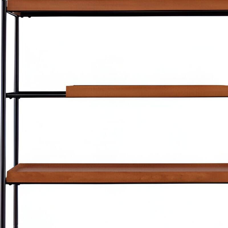 HomeRoots 70" Oak And Black Metal and Wood Six Tier Etagere Bookcase