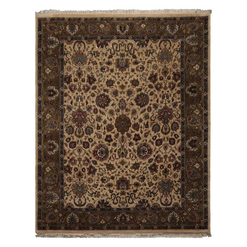 7'9''x10'2'' Hand Knotted Wool Ivory Kazhan 200 KPSI Plush Pile Rug - 7' 9'' x 10' 2'' - 7' 9'' x 10' 2''