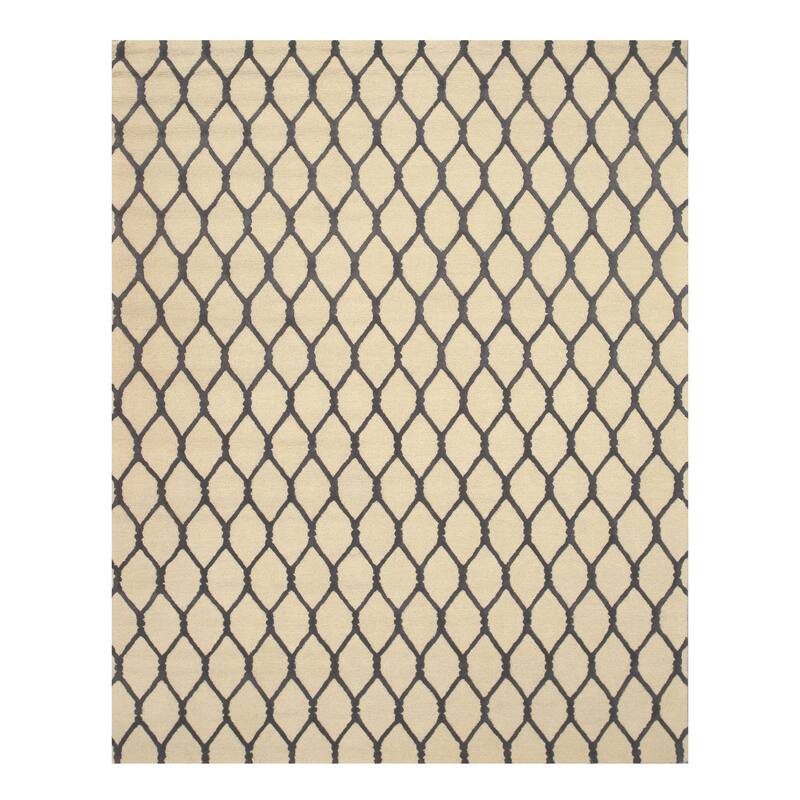 Beige Hand-Tufted Wool Chain-Link Transitional Rug, 7'9 x 9'9 - Elegant and plush wool rug with versatile style. - N/A