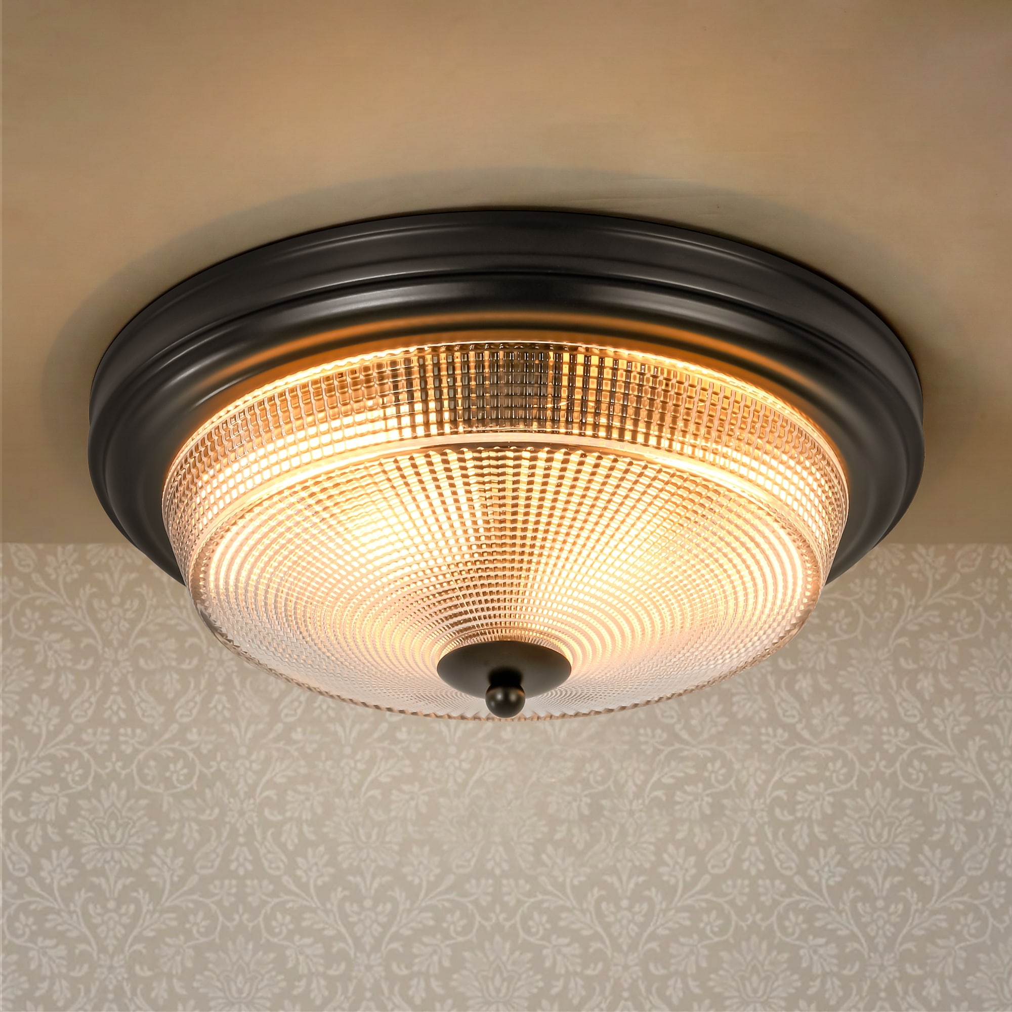 2 Light Modern Vintage Black Cone Textured Prismatic Glass Flush Mount Light 14.5 in. W x 6.6 in. H On Sale Bed Bath Beyond 42223409