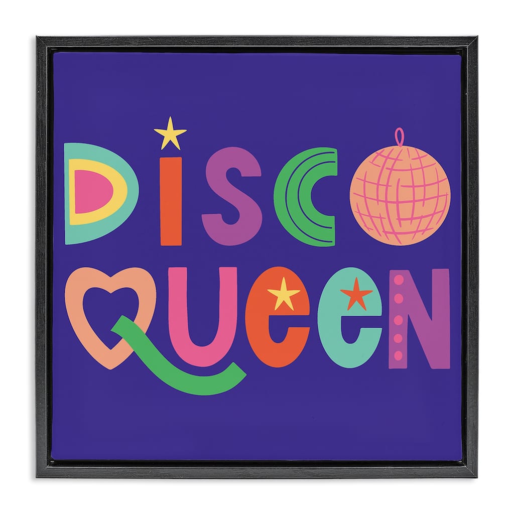 Stupell Disco Queen with Retro Letters Framed Floater Canvas Wall Art Design By Sazerelli Designs