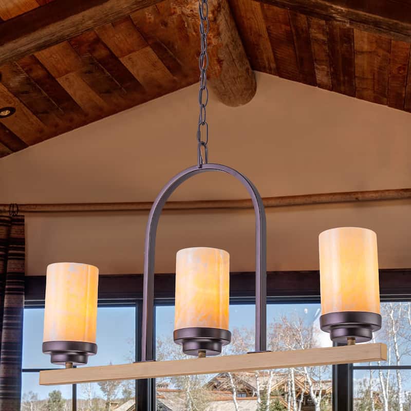 Retro Industrial Iron Pendant with Alabaster Candle Shade - 3-Light