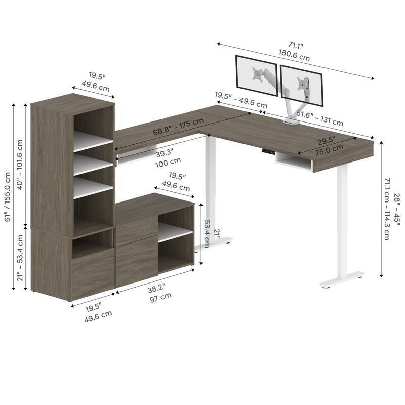 Viva 72W L-Shaped Standing Desk with Monitor Arm and Storage by Bestar