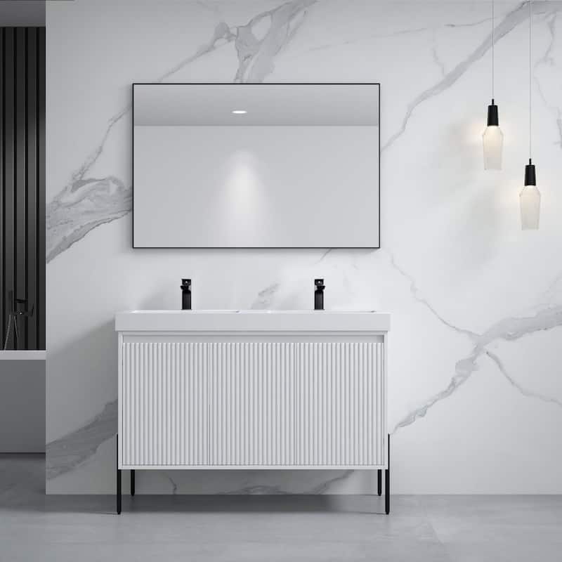 Ripple 48" Bathroom Vanity Set - White - Double White Resin Sink