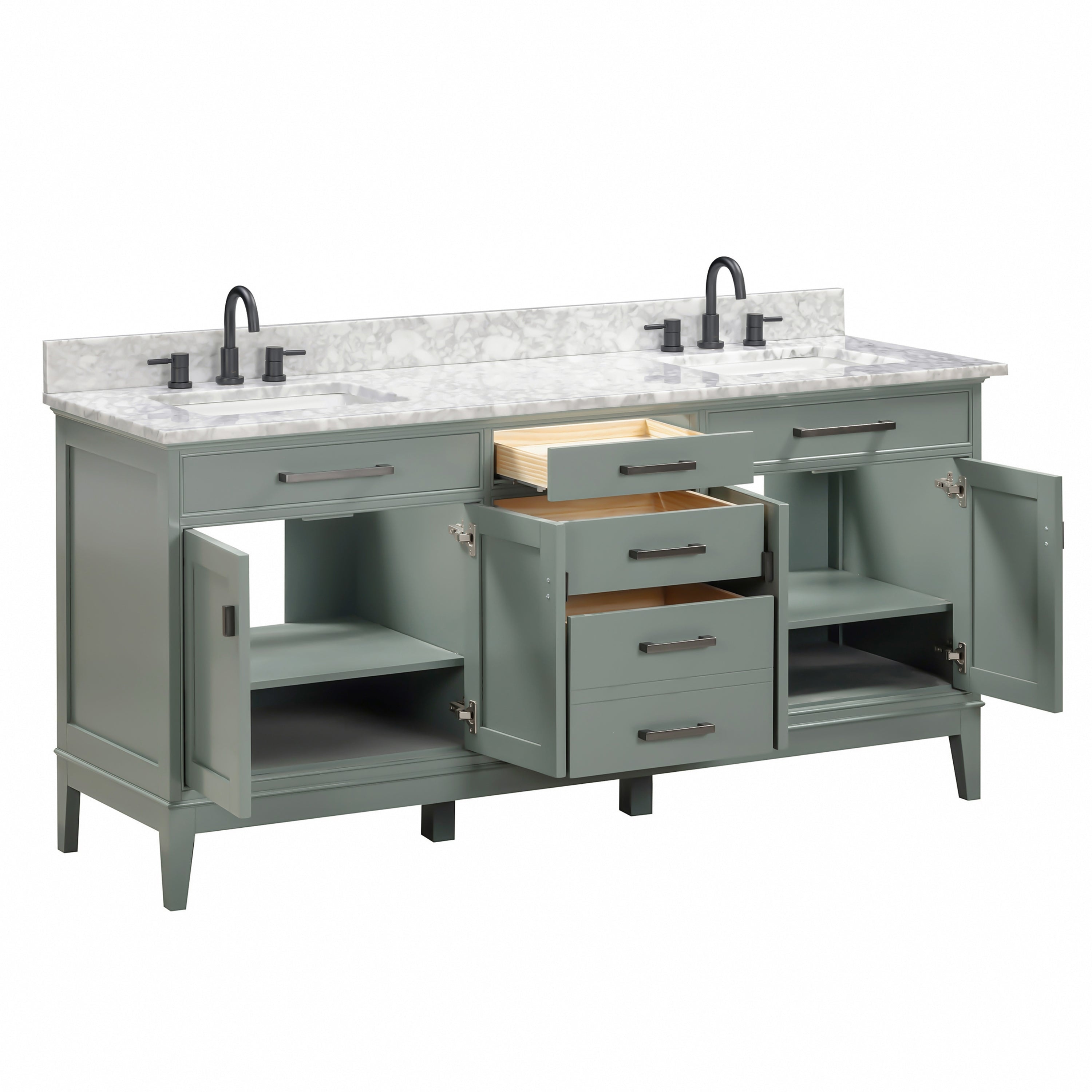Madison 72 in. Double Sink Bathroom Vanity with Carrara Marble Top
