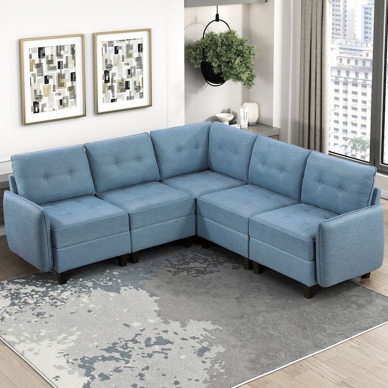 Dorian Textured 5-Piece Sectional Sofa - Storage, Button-Tufted
