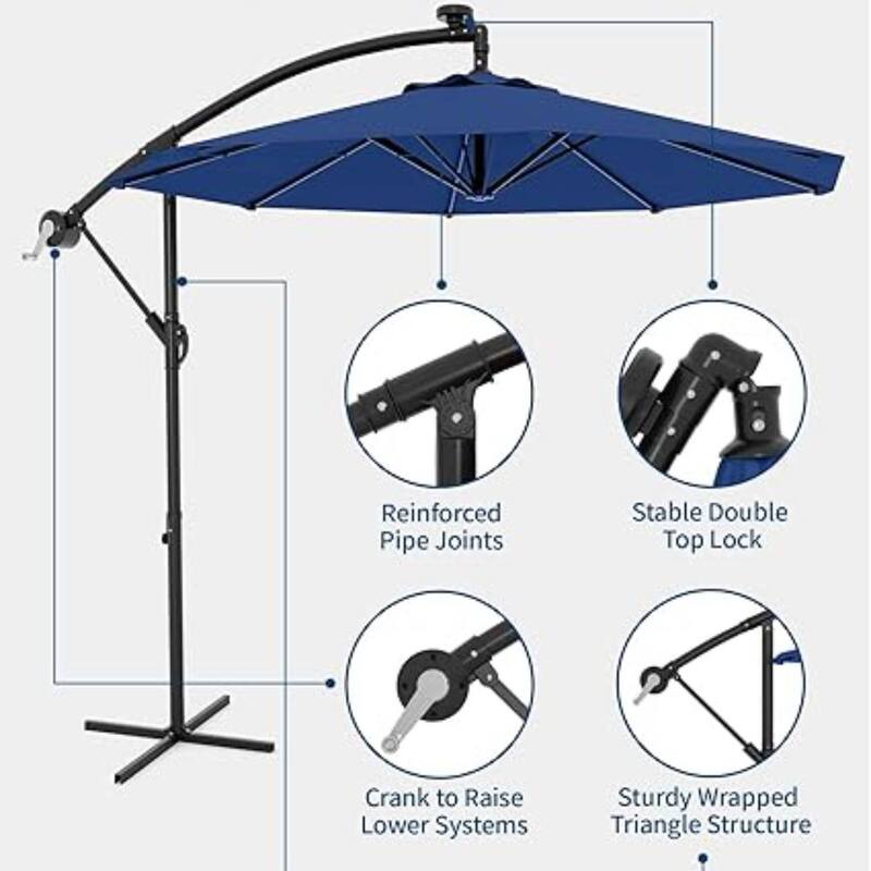 10FT Offset Fade Resistant Umbrella with Cross Base