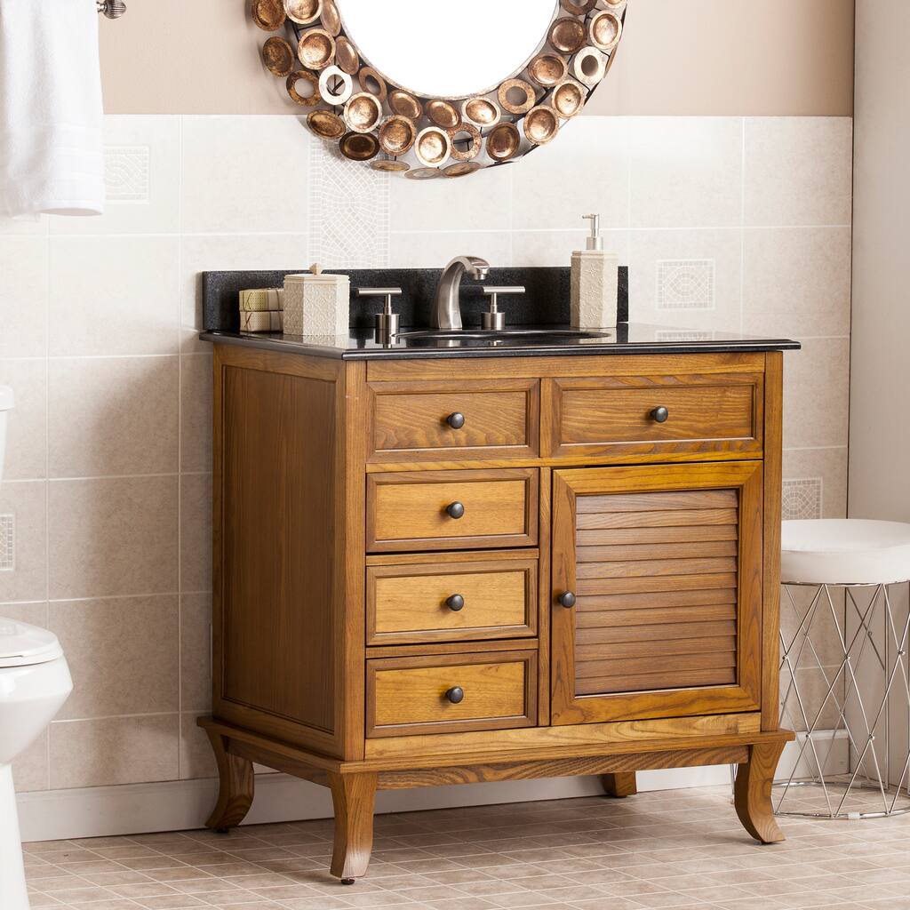 SEI Furniture Washington Weathered Oak/ Black Granite Top Bath Vanity Sink
