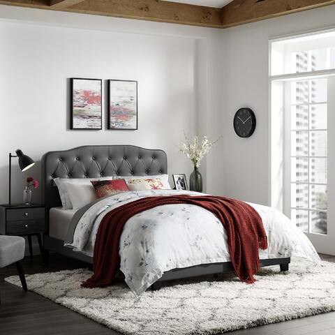 Modway Amelia Tufted Faux Leather Upholstered Full Platform Bed, Gray
