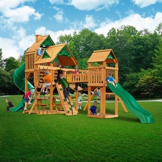 Gorilla Playsets Treasure Trove I Wood Swing Set with Multiple Roof Styles