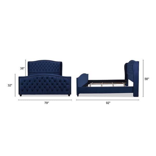 dimension image slide 4 of 10, Athens Upholstered Nailhead Tufted Wingback Panel Bed