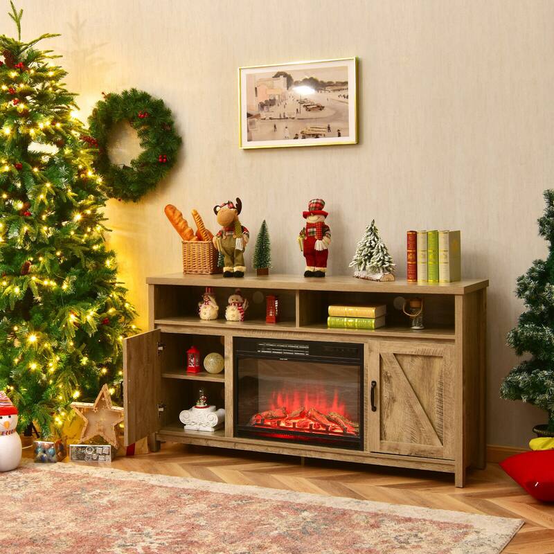 Gymax 59'' Fireplace TV Stand W/ 25'' 1350W Electric Fireplace Heater