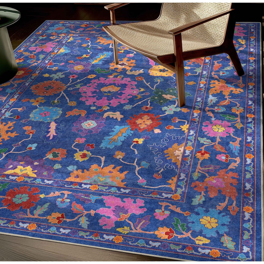 Well Woven Ushak Bodrum Modern Vibrant Floral Flat-Weave Area Rug