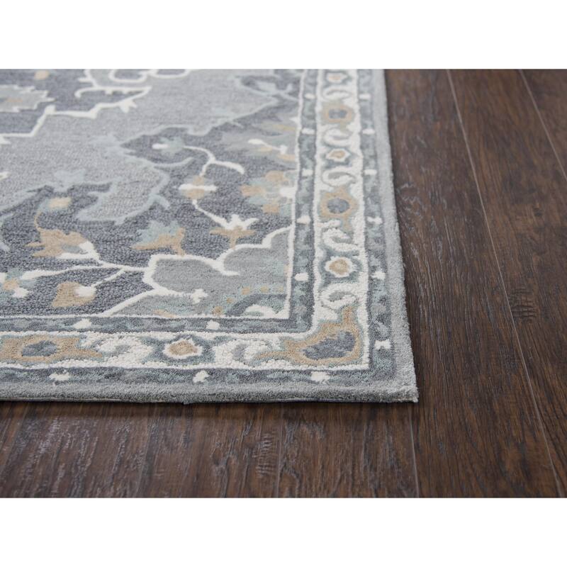 Alora Decor Cascade Grey and Beige Medallion Hand-tufted Wool Rug