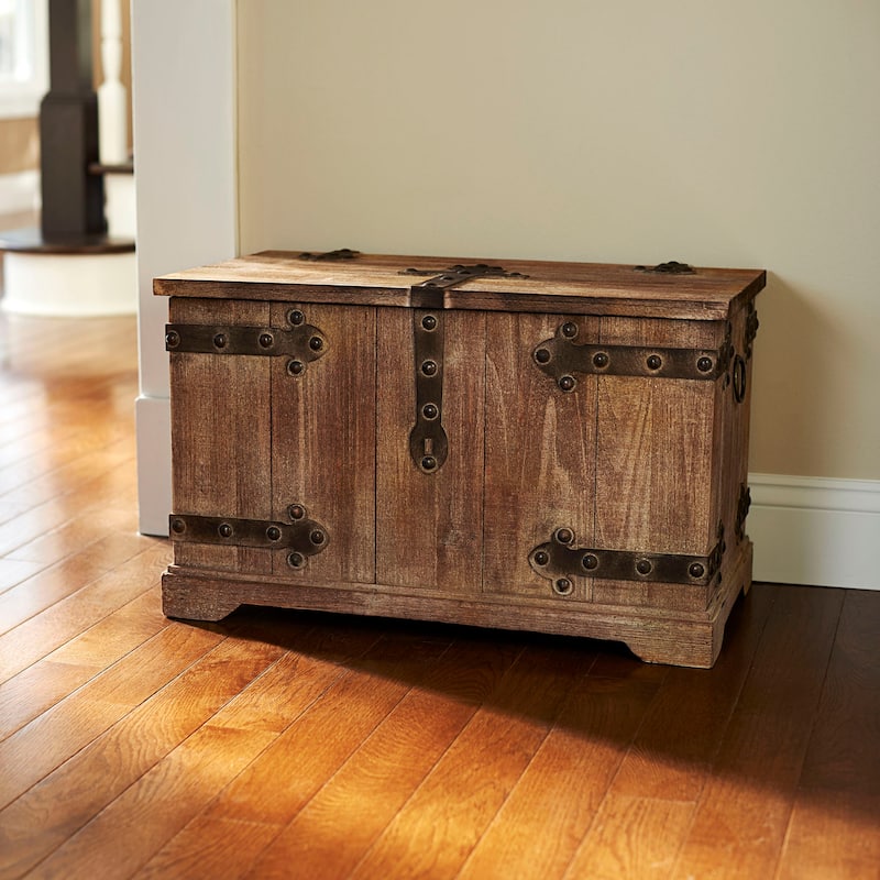 Household Essentials Decorative Chinese Fir Wood Trunk with Metal Accents - Large