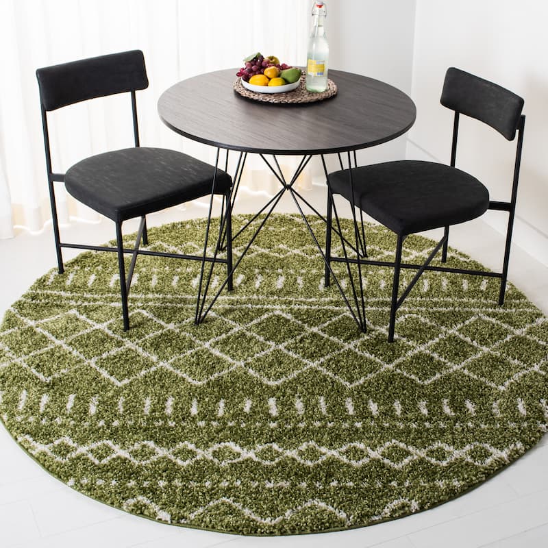 SAFAVIEH Arizona Shag Lotta Moroccan 1.2-inch Thick Rug - 5'1" Round - Green/Ivory - Round