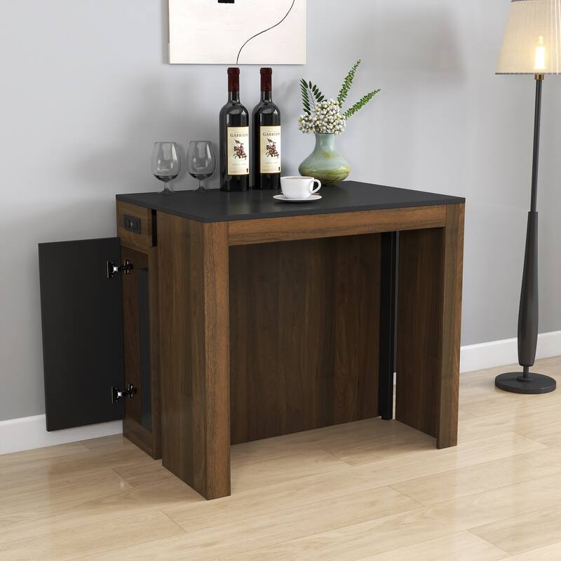 Contemporary Expandable Dining Table with Built-In Power Outlet‌ – Versatile Space-Saving Design with Storage
