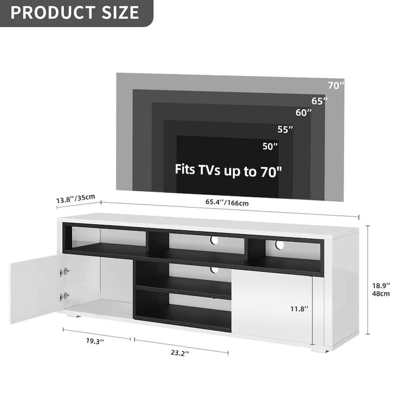 High Gloss TV Stand with LED Lights for Up to 75 Inch TV - 65 inches