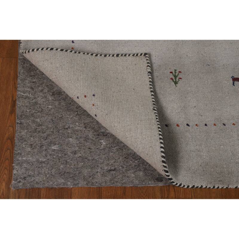 Hand Knotted Oriental 100% Wool Carpet Tribal Animal Pictorial Greys & Charcoal Gabbeh Area Rug - 7' 9'' X 5' 9''