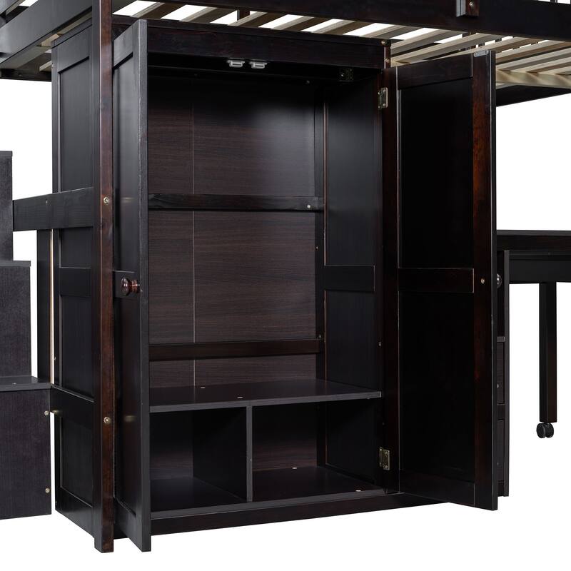 Kids Loft Bed with Desk, Stairs, Wardrobe, Bookshelf & Storage Drawers - Multifunctional Space-Saving Furniture