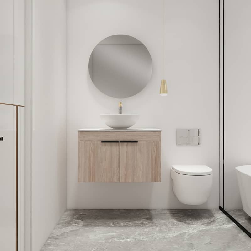 Malwee 24"/30" Floating Bathroom Vanity, Wall Mounted Bathroom Vanity with Ceramic Sink,Soft Close Doors
