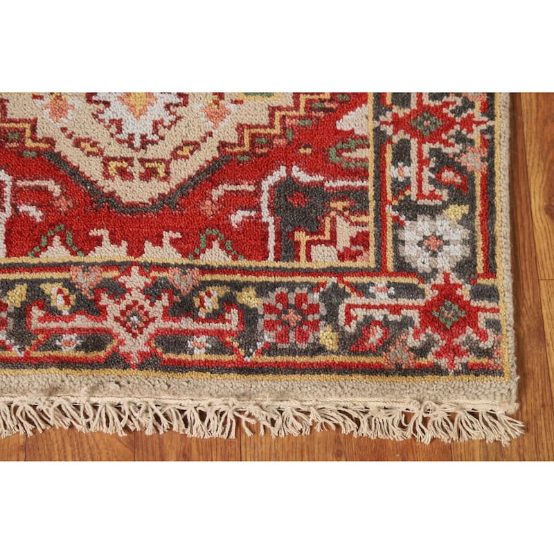 Hand Knotted Oriental 100% Wool Carpet Traditional Medallion Beige & Ivories Heriz (serapi) Area Rug - 3' 0'' X 2' 0''