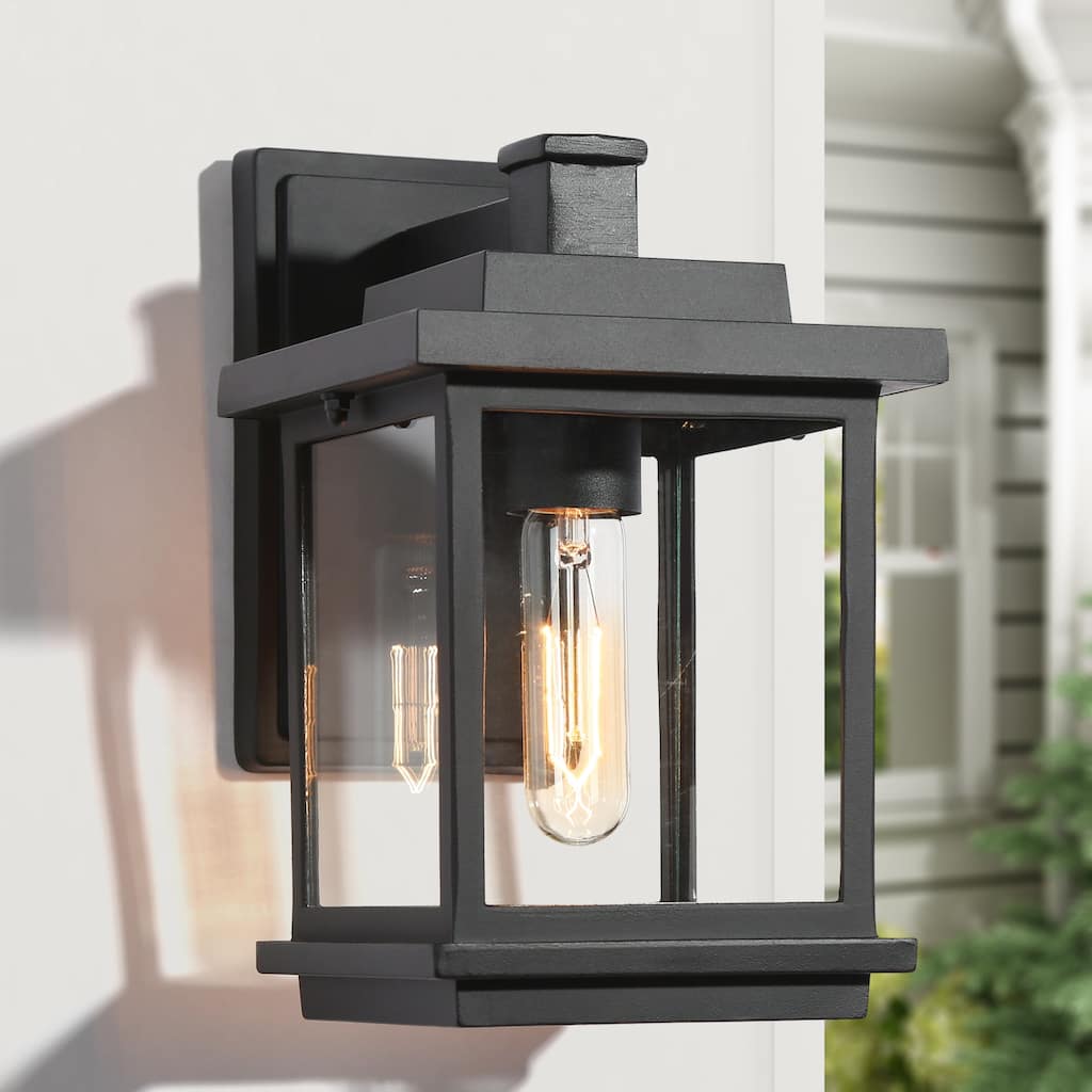 Modern Farmhouse Black 1-Light Outdoor Wall Sconce Glass Patio Lantern