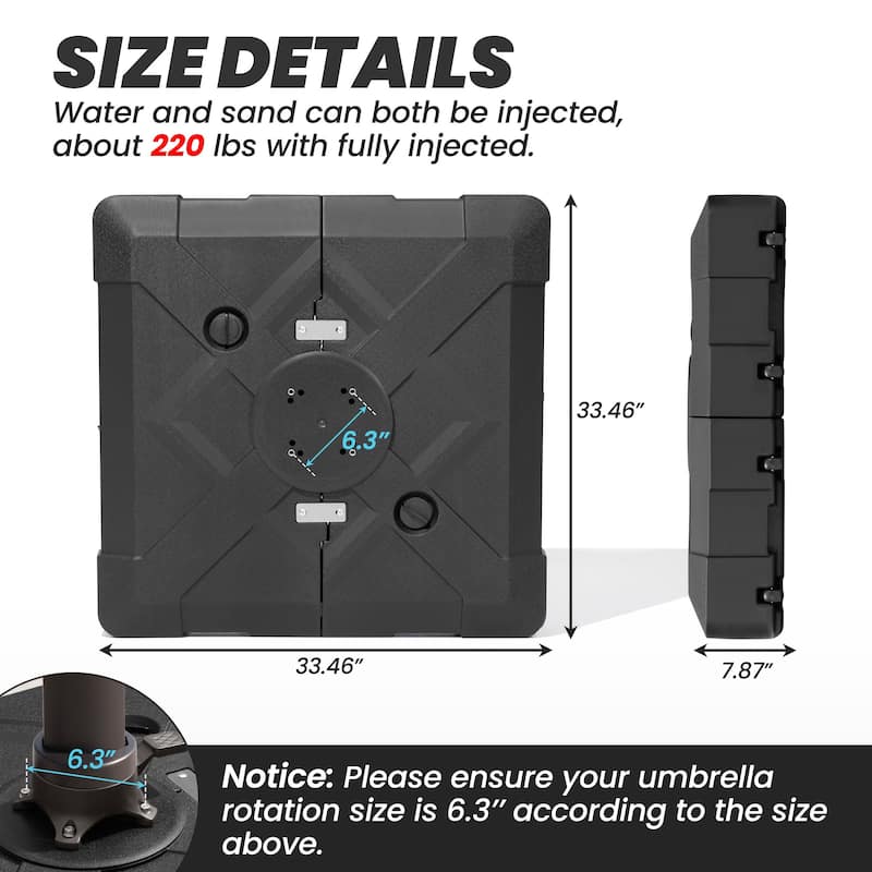 11 FT Outdoor Solar-Powered LED Light Aluminum Double Top Patio Cantilever Umbrella with Fillable Base