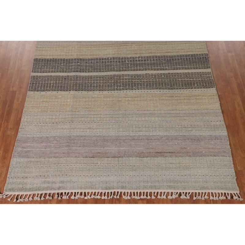 Striped Moroccan Style Area Rug Hand-Knotted Wool Carpet - 8'0" x 10'3"