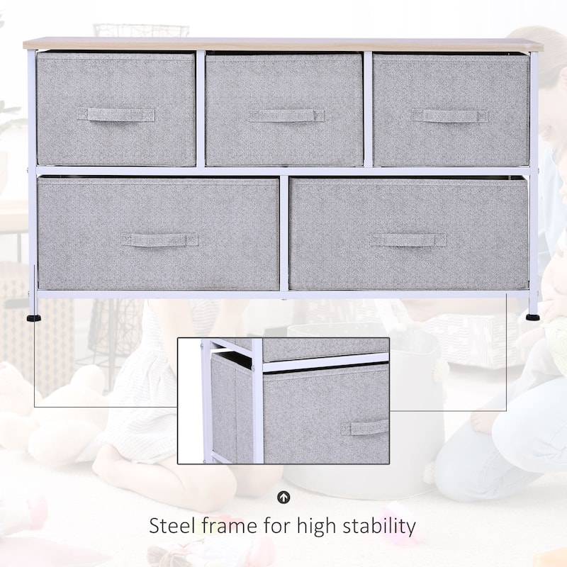 5-Drawer Horizontal Dresser with Fabric Bins
