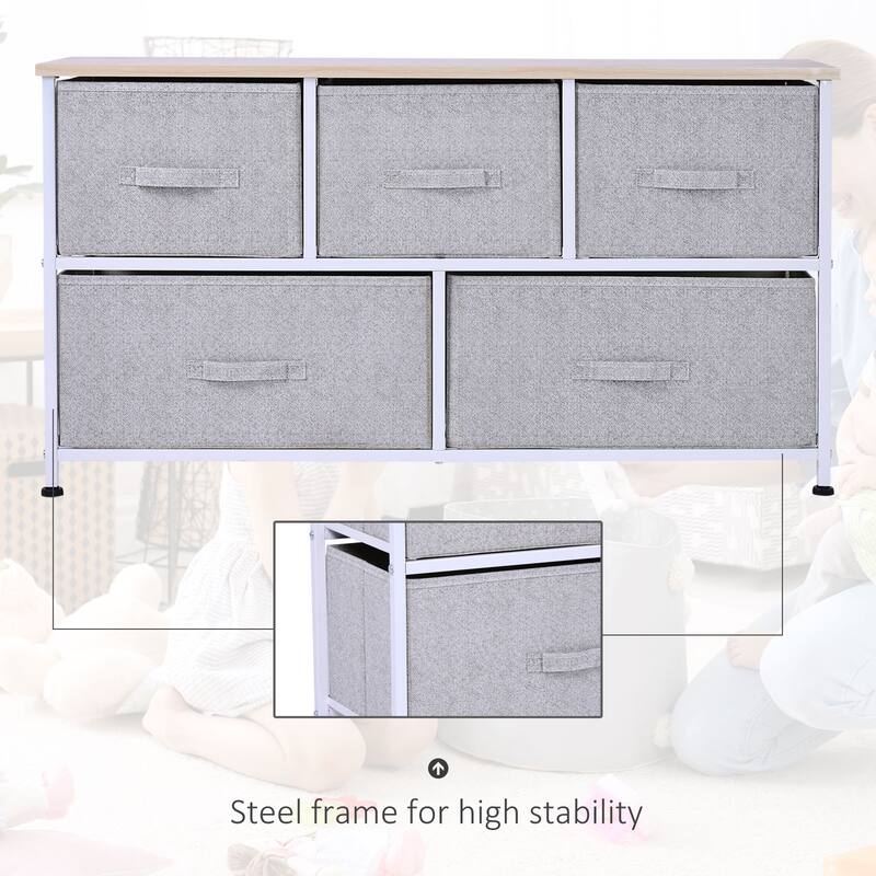 Porch & Den Dow Grey/ White 5-drawer Storage Cube Dresser with Fabric Bins