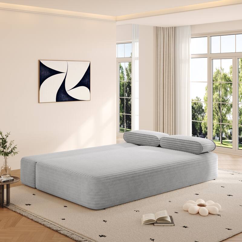 78.7-Inch Convertible Sofa Bed, 2-in-1 Frameless 3-Seater Couch with Plush Corduroy Fabric for Small Spaces