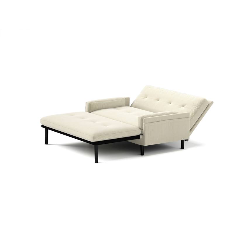 Ivory 55.11" Multi-Functional Adjustable Corduroy Loveseat Sofa, Convertible Lounge Chair and Guest Bed