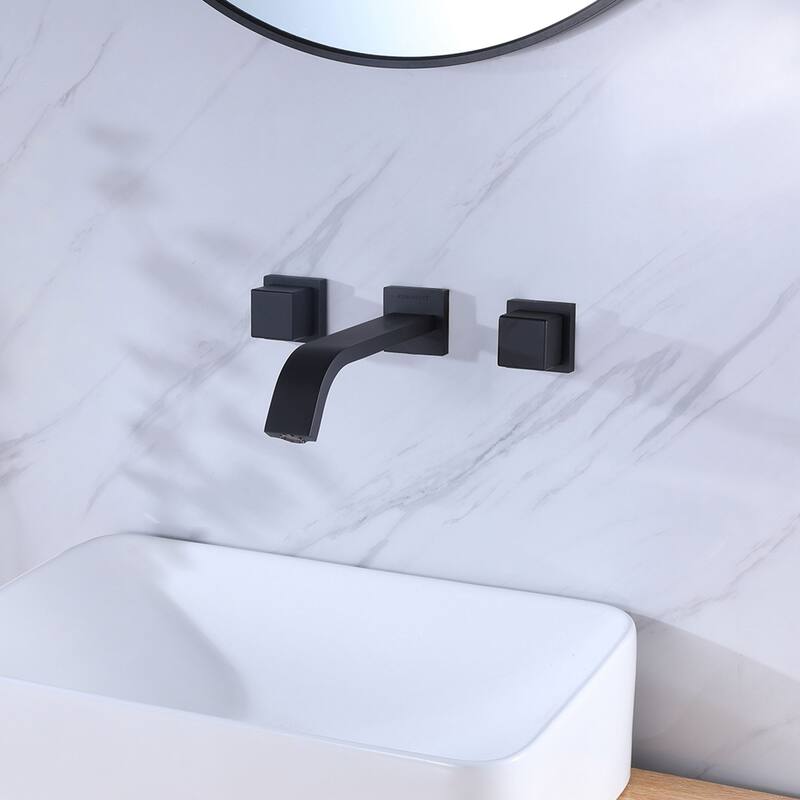 Matte Black Two Handle Wall Mount Bathroom Faucet