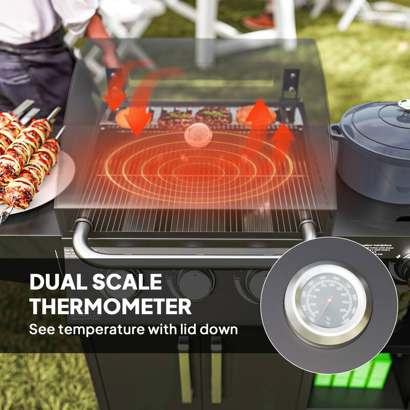 3-in-1 BBQ Grill, Smoker & Fire Pit with Two-Tier Cooking Thermometer and Adjustable Vents - 48”L x 22.8”W x 43.3”H
