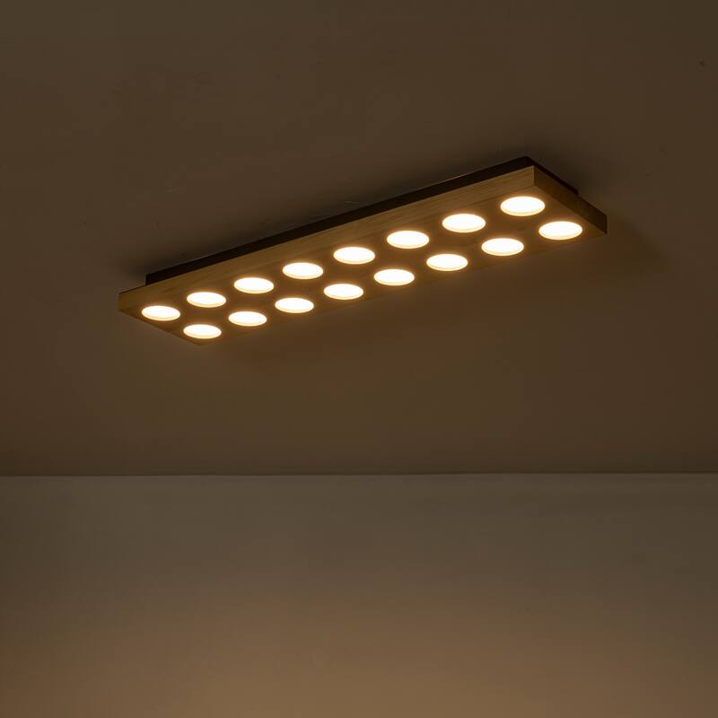 31.5" 16-Light Modern Minimalist Rectangle Wood Integrated LED Flush Mount Ceiling Light for Bedroom, Living Room