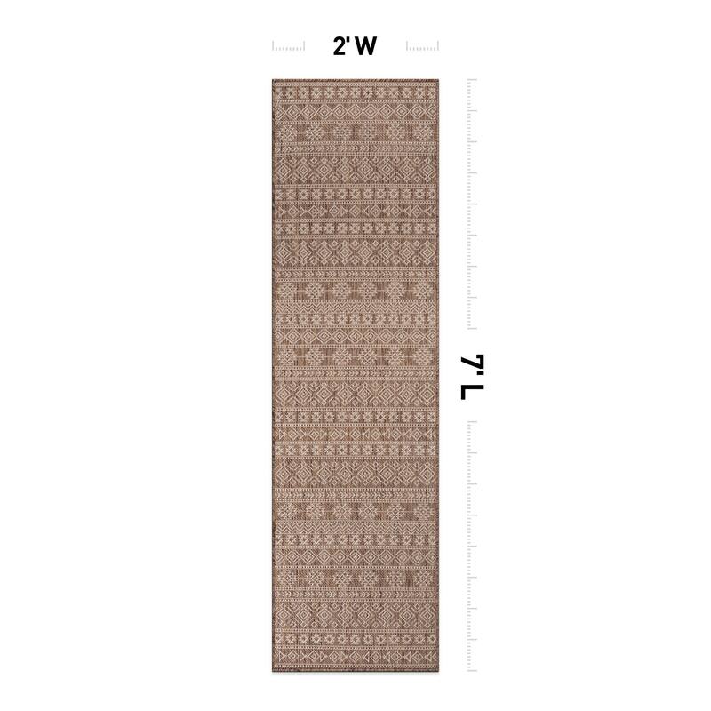 World Rug Gallery Geometric Boho Textured Flat Weave Indoor/Outdoor Area Rug
