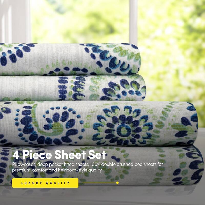 Modern Paisley 4-Piece Patterned Deep Pocket Bed Sheet Set