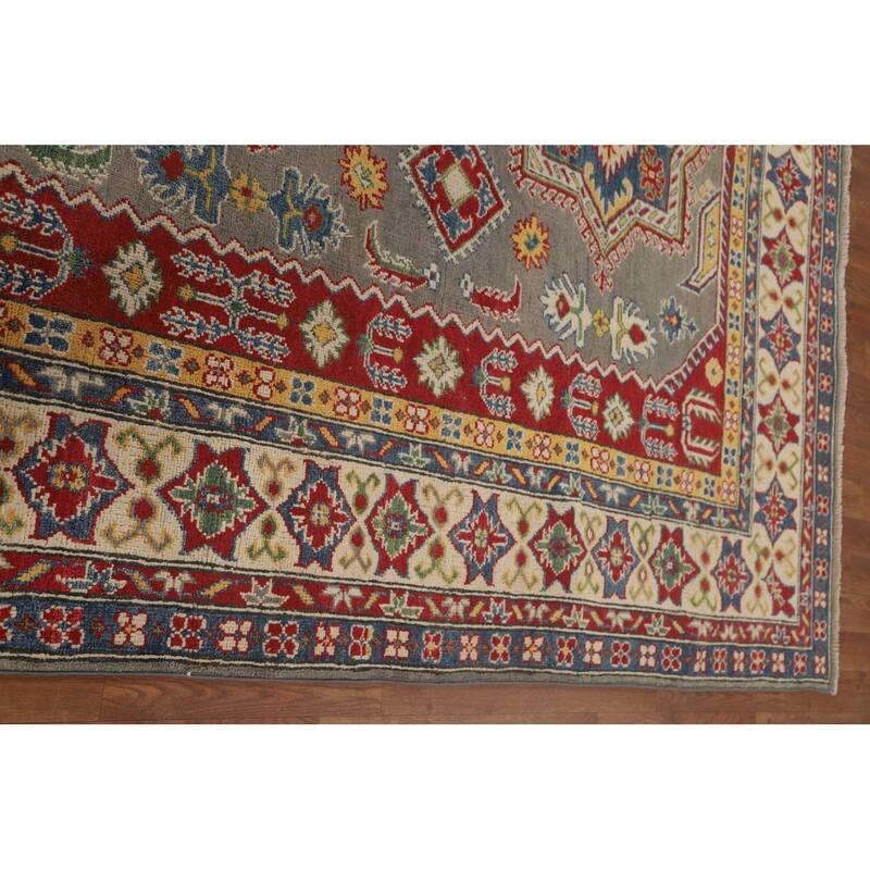Geometric Kazak Area Rug Hand-Knotted Living Room Wool Carpet - 6'8" x 9'7"