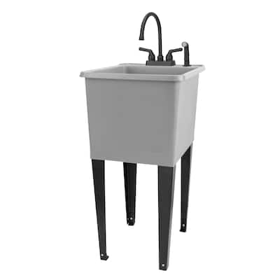 TEHILA Grey 16-Gallon Space Saver Utility Sink Laundry Tub with Gooseneck Faucet