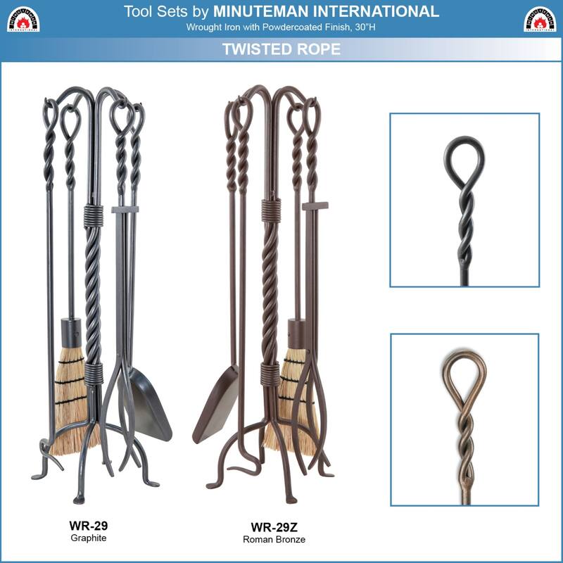 Achla Designs Twisted Rope Fireplace Set of 4 Tools, 30 Inch Tall, Graphite Finish