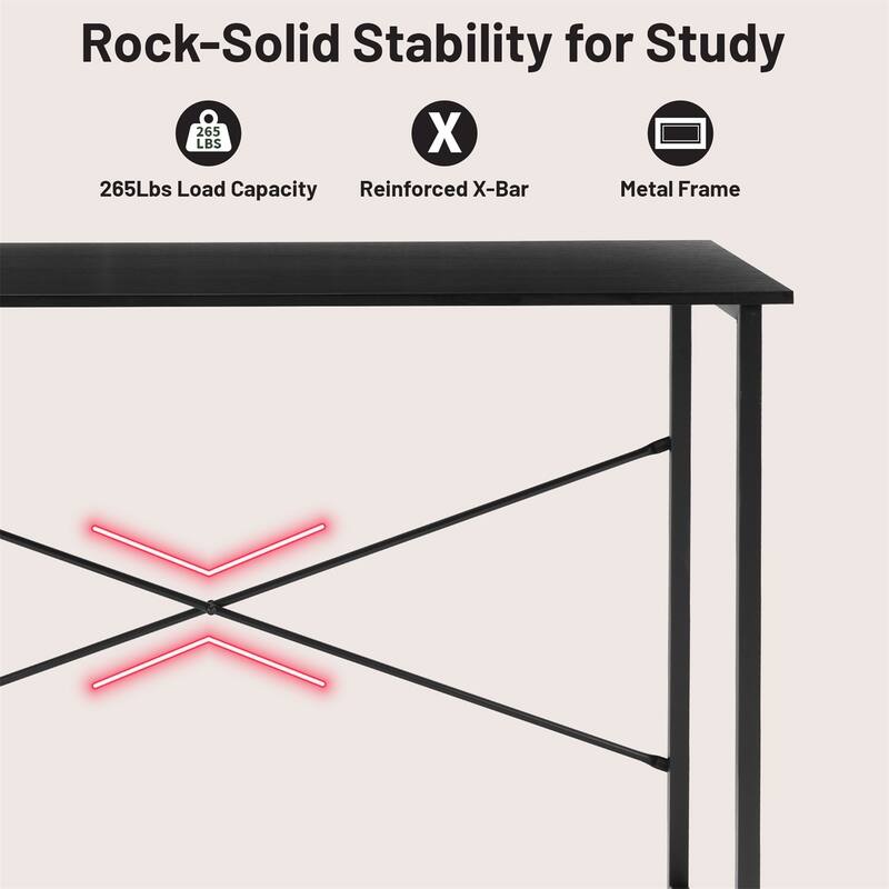 Computer Desk, 40-63 Inch Home Office Desk, Gaming Writing Work from Home Study Desk, Large Legroom, Sturdy Metal Frame