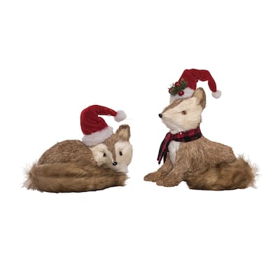 Transpac Foam Sisal Fox w/Santa Hat Set of 2 Christmas Home Decorations