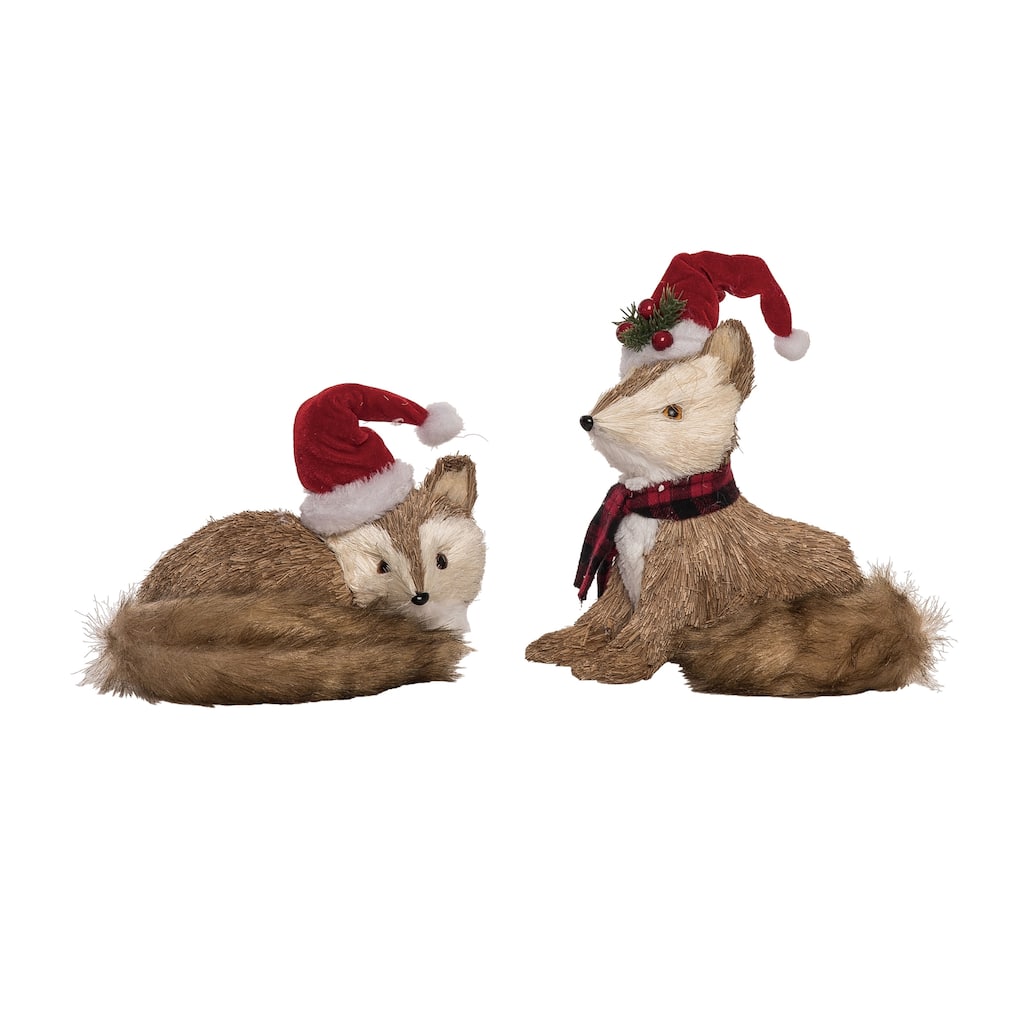 Transpac Foam Sisal Fox w/Santa Hat Set of 2 Christmas Home Decorations