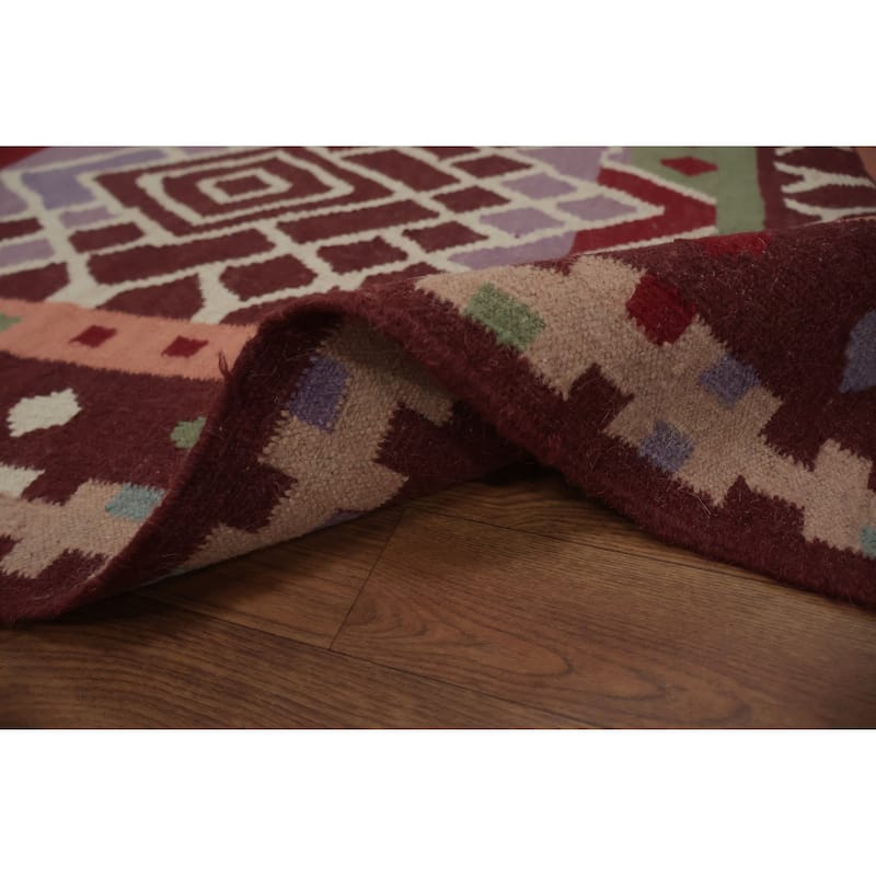 Hand Woven Oriental 100% Wool Carpet Southwestern Tribal Multi-Colored Kilim Runner Rug - 9' 10'' X 3' 2''