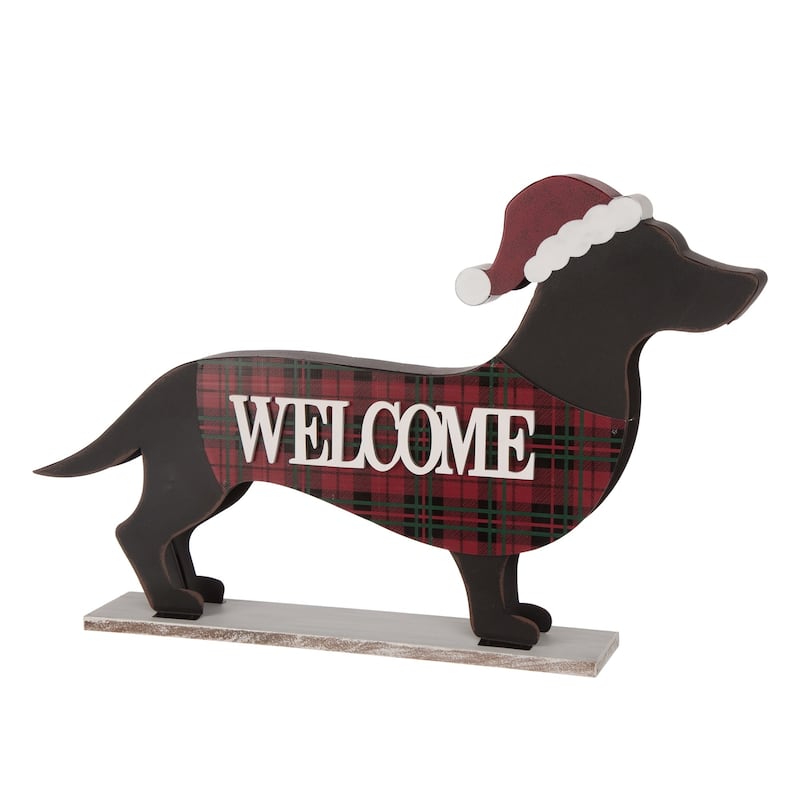 Glitzhome Wooden Christmas Double Sided Dachshund Porch Sign Decor