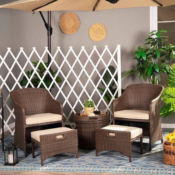 PHI VILLA 5 Piece Patio Wicker Bistro Set Multipurpose Furniture