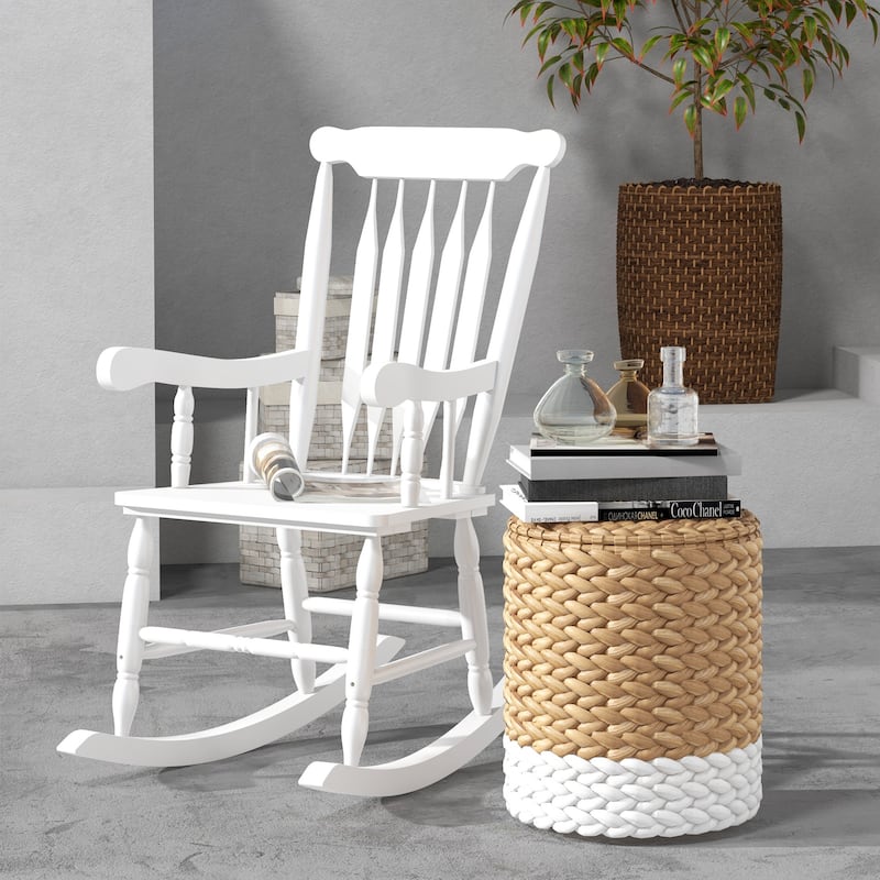 High Back Wood Rocking Chair, All Weather Patio Rocking Chair, 350lbs Weight Capacity for Deck, Porch, Backyard, Garden